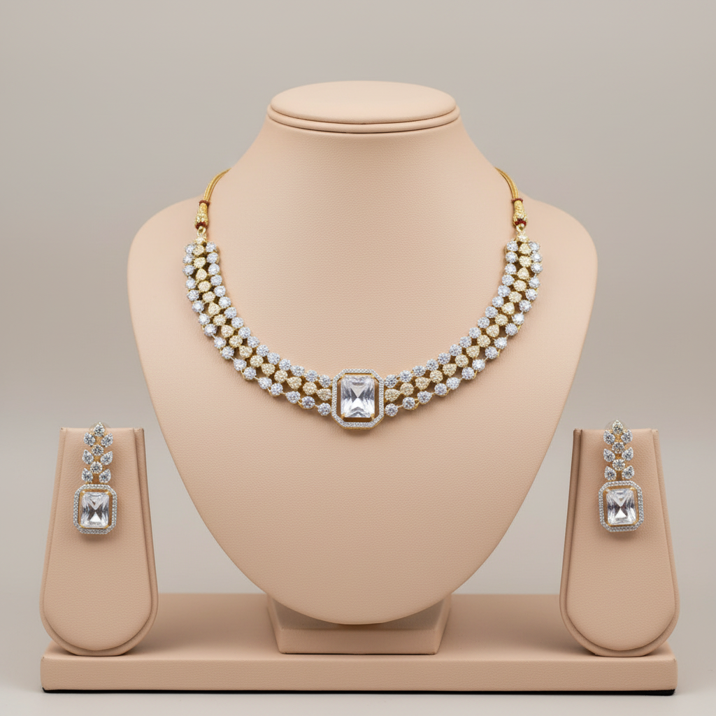 Golden Rochana American Diamond Necklace set