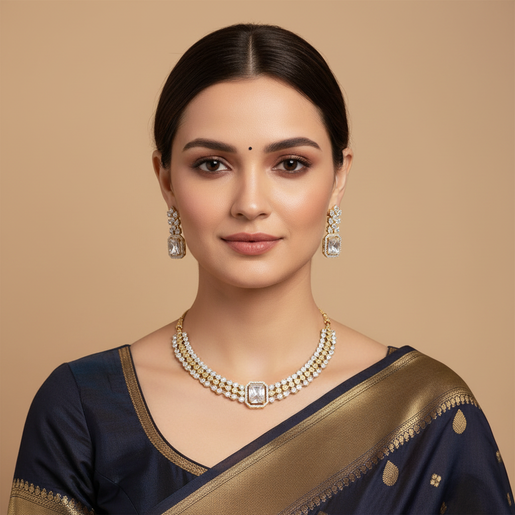 Golden Rochana American Diamond Necklace set
