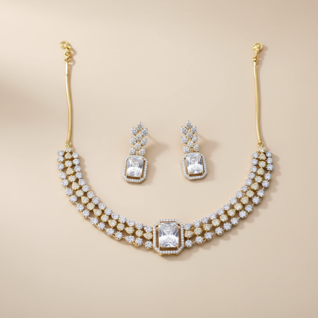 Golden Rochana American Diamond Necklace set