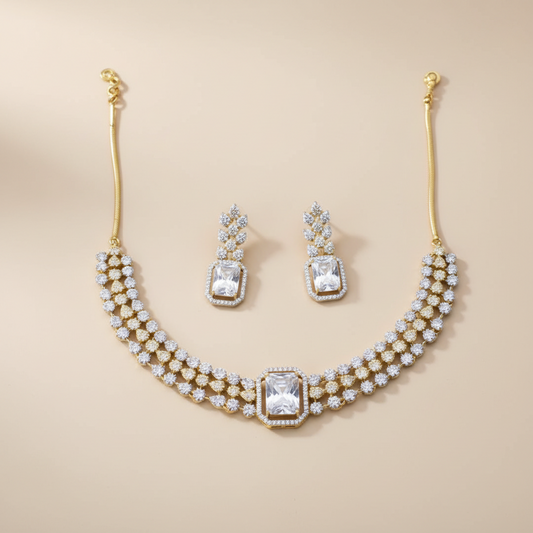 Golden Rochana American Diamond Necklace set