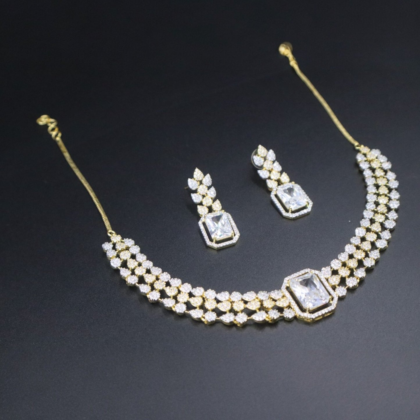 Golden Rochana American Diamond Necklace set