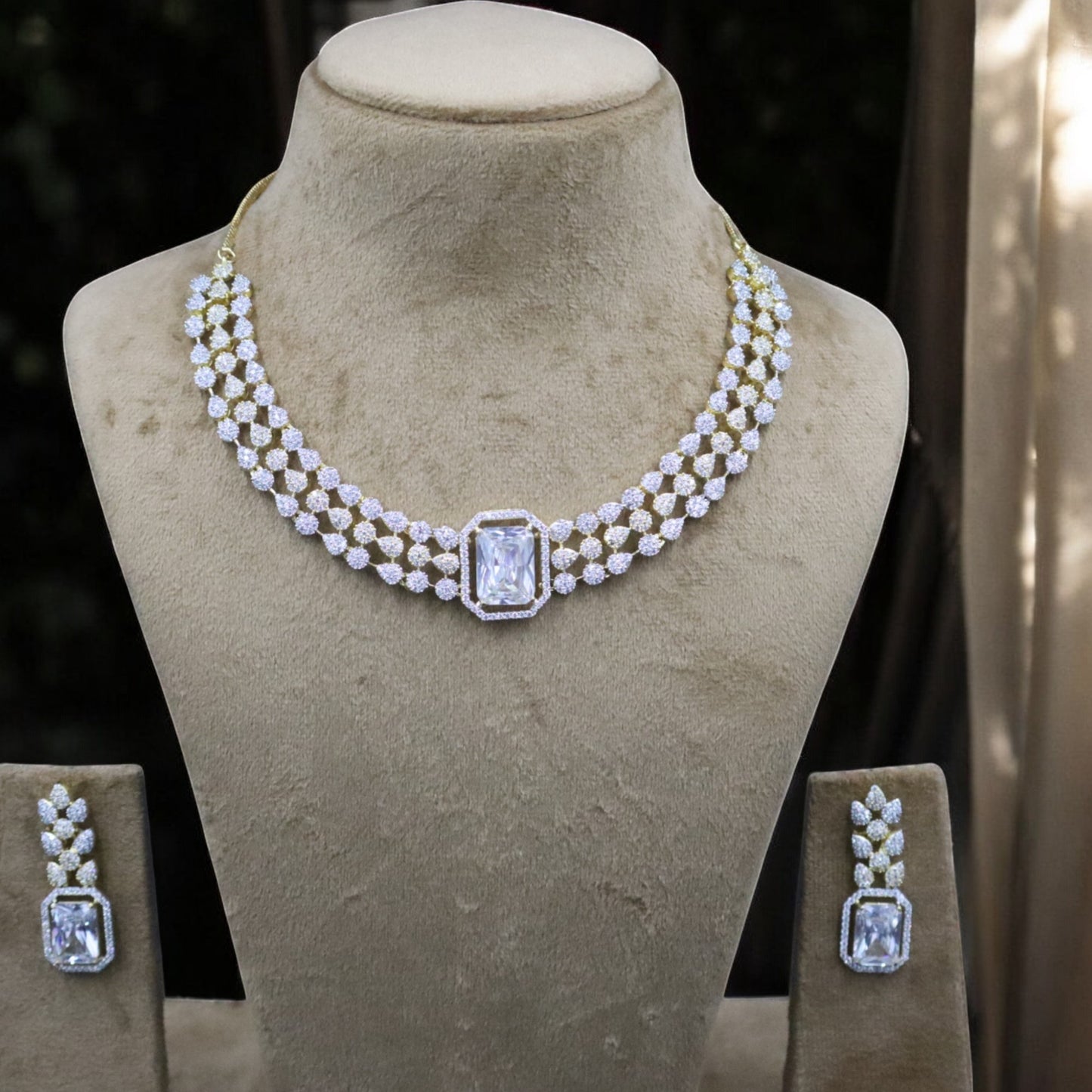 Golden Rochana American Diamond Necklace set