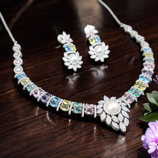 Multicolor Surasa American Diamond Necklace set