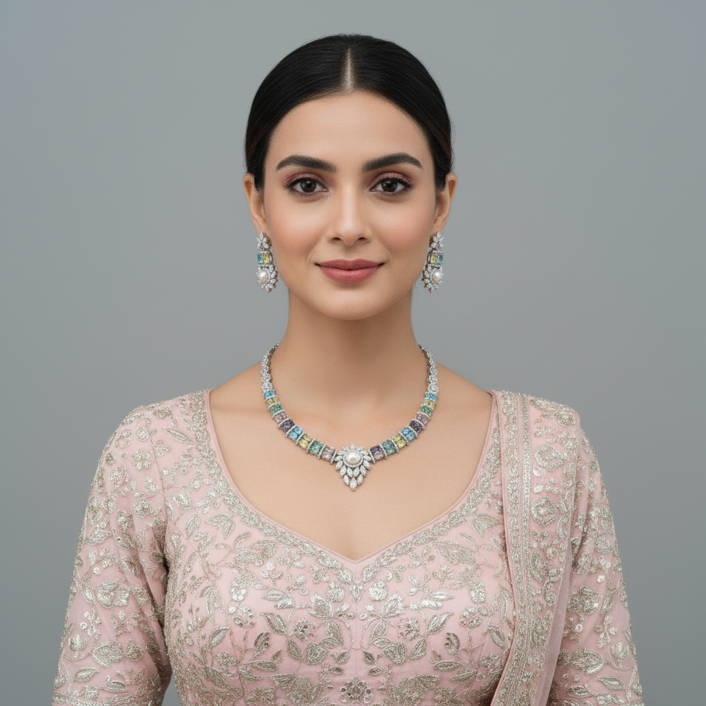 Multicolor Surasa American Diamond Necklace set