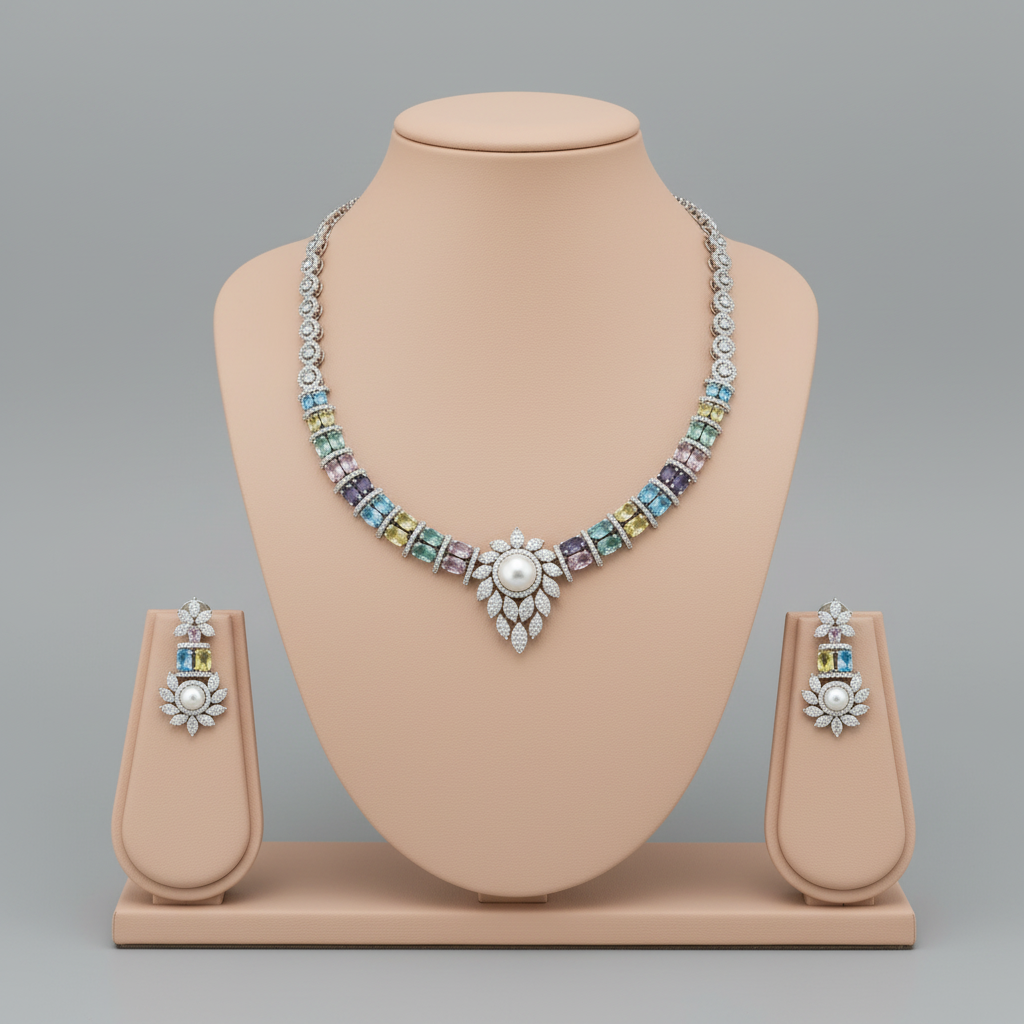 Multicolor Surasa American Diamond Necklace set