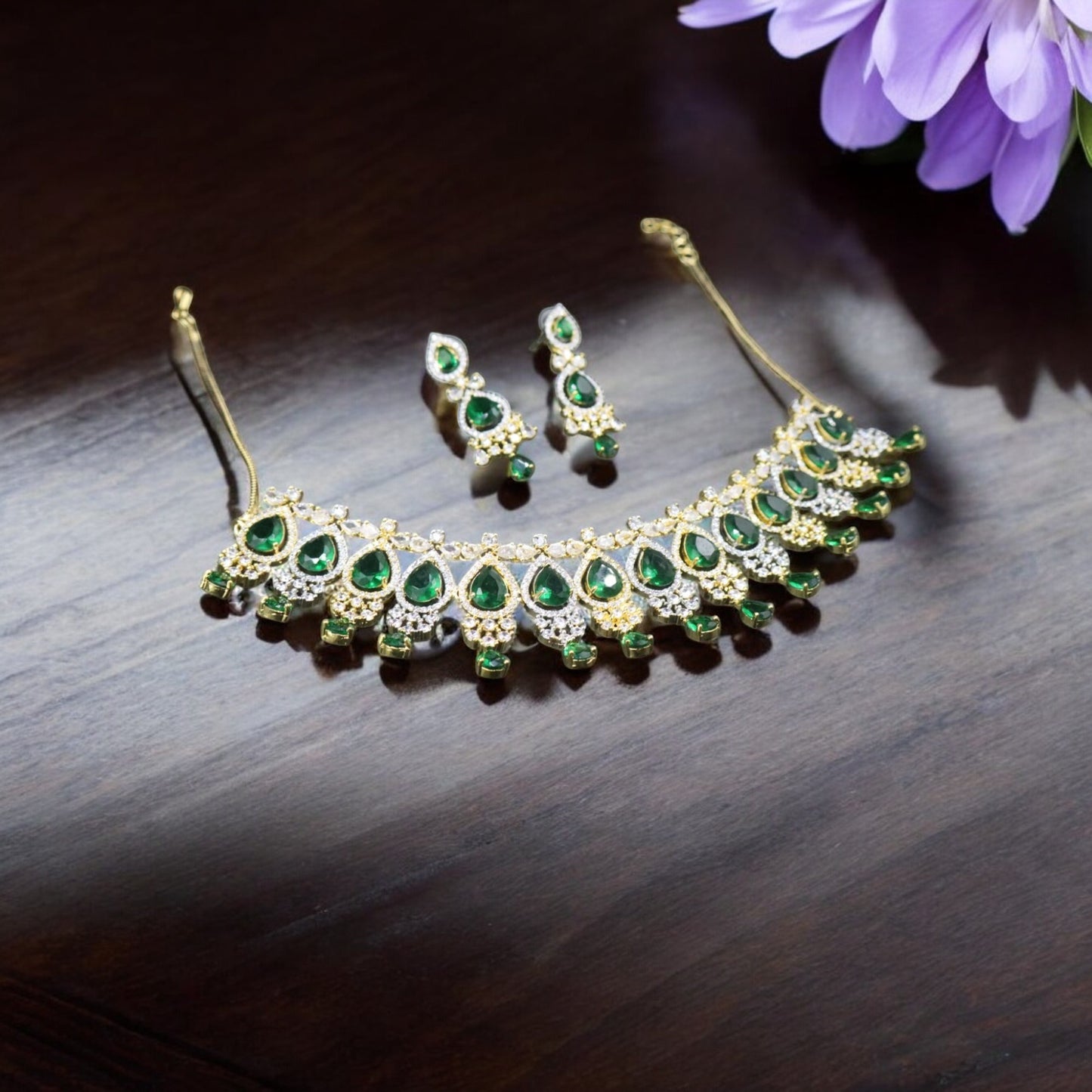 Emerald Aarohi American Diamond Necklace set