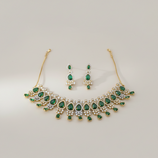 Emerald Aarohi American Diamond Necklace set
