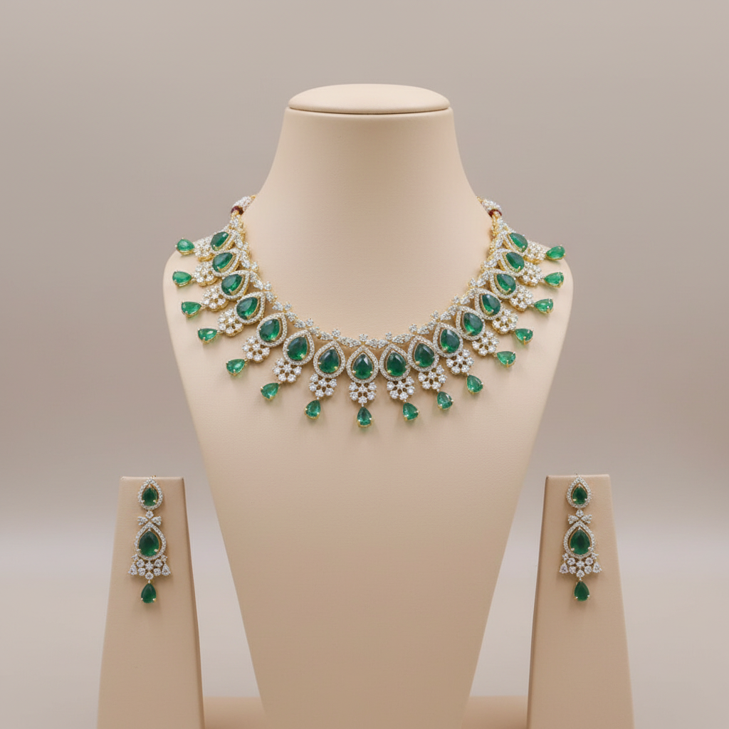 Emerald Aarohi American Diamond Necklace set