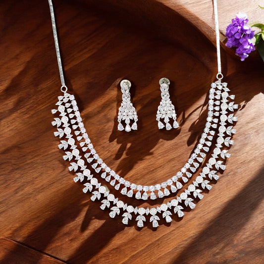 Silvery Jyotsna American Diamond Necklace set