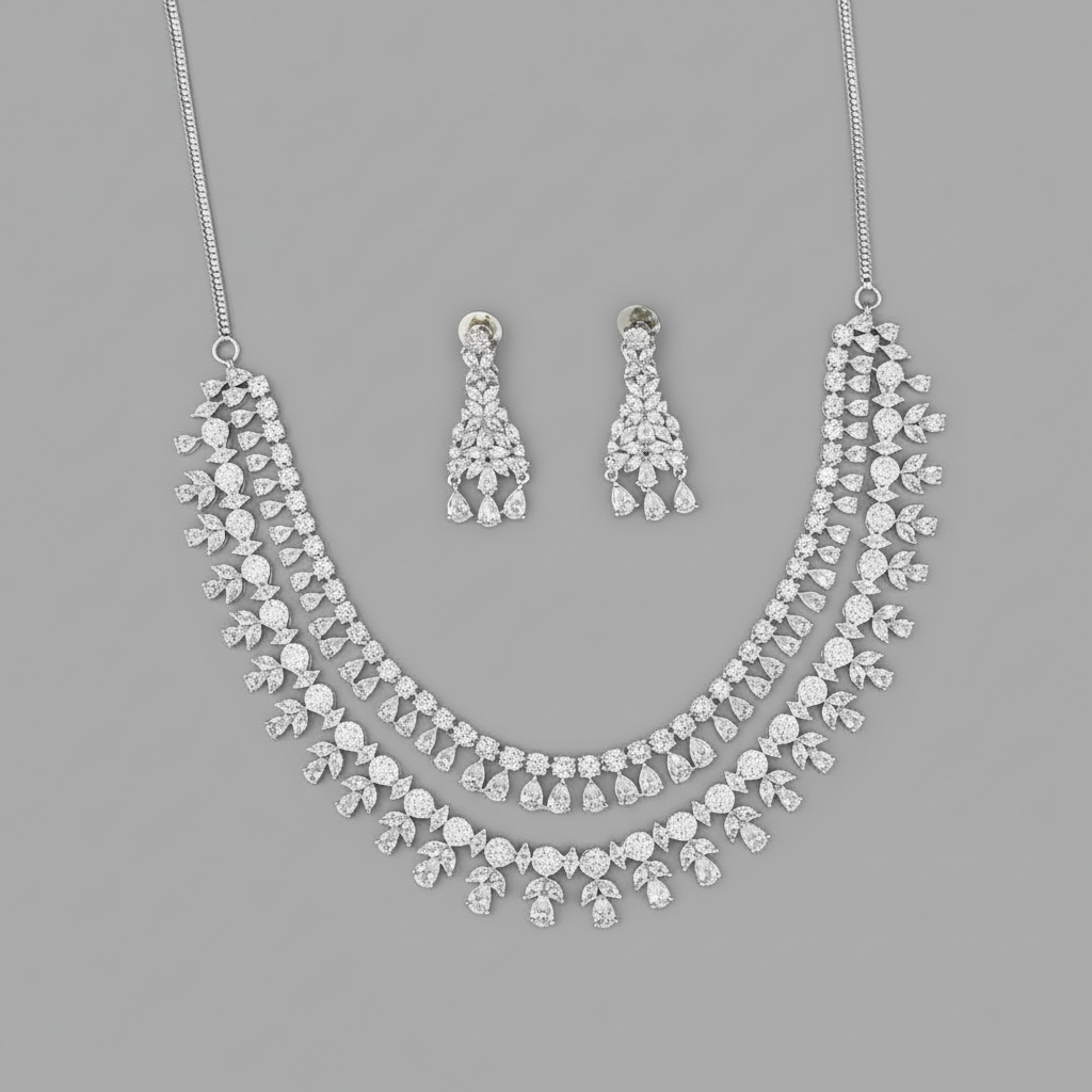 Silvery Jyotsna American Diamond Necklace set
