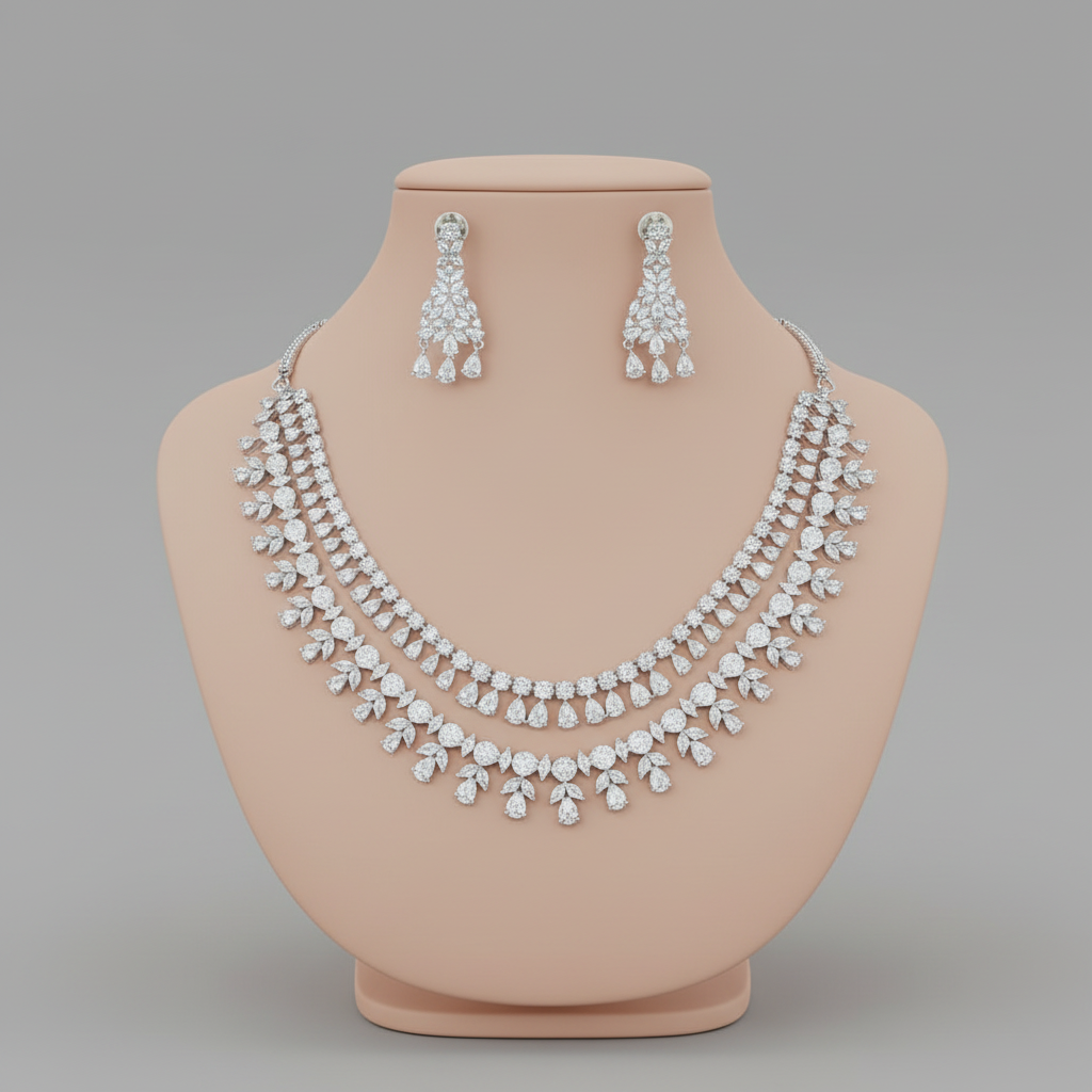 Silvery Jyotsna American Diamond Necklace set