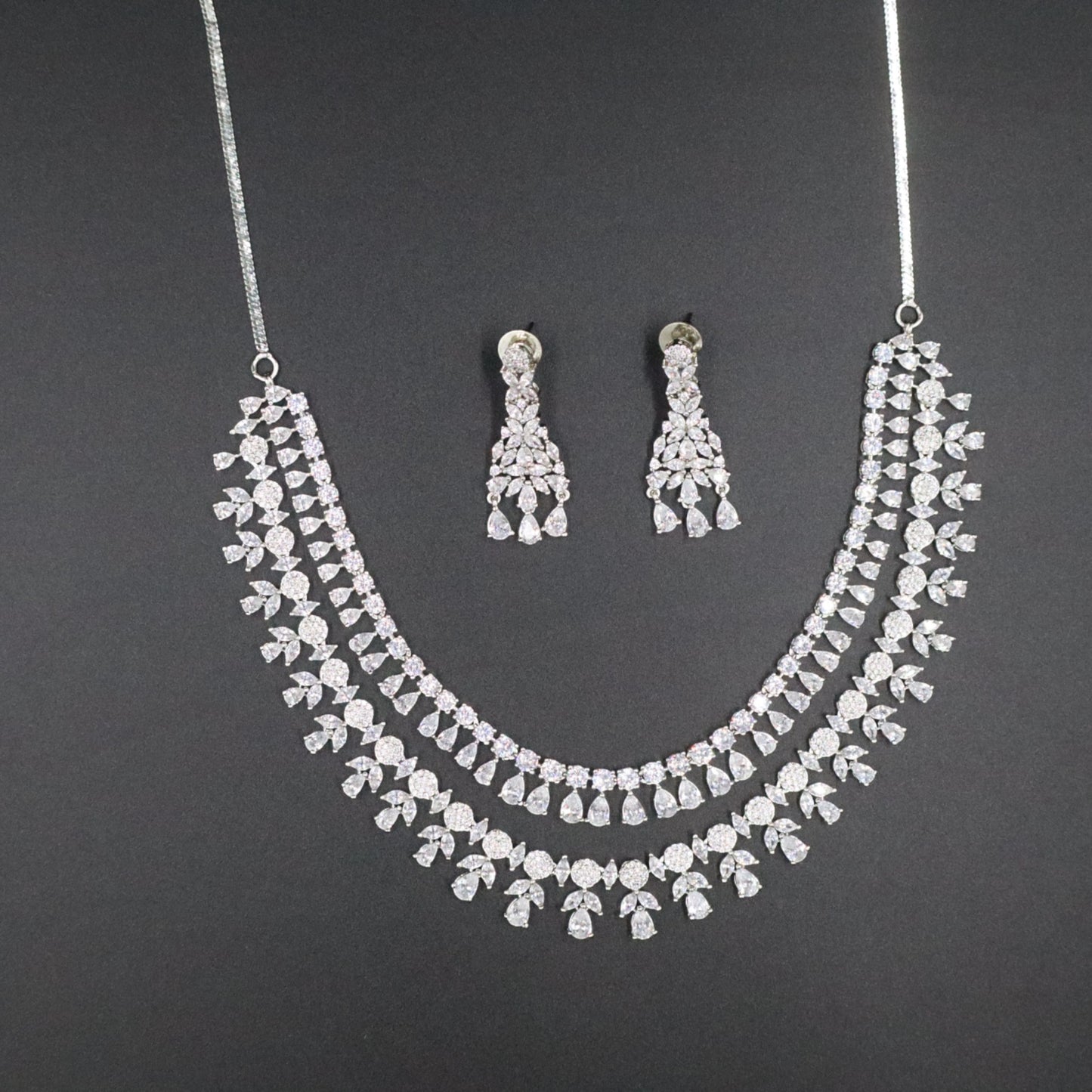 Silvery Jyotsna American Diamond Necklace set