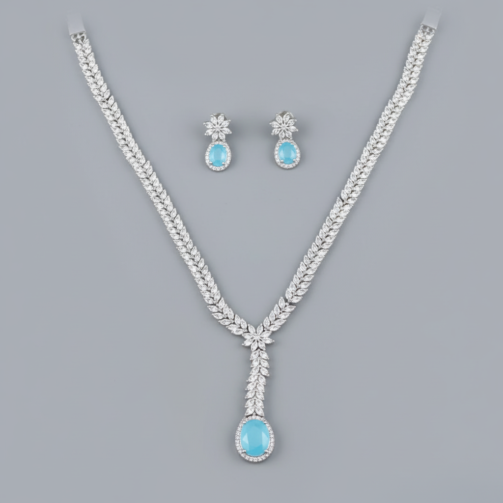 Blue Chandrika American Diamond Necklace set