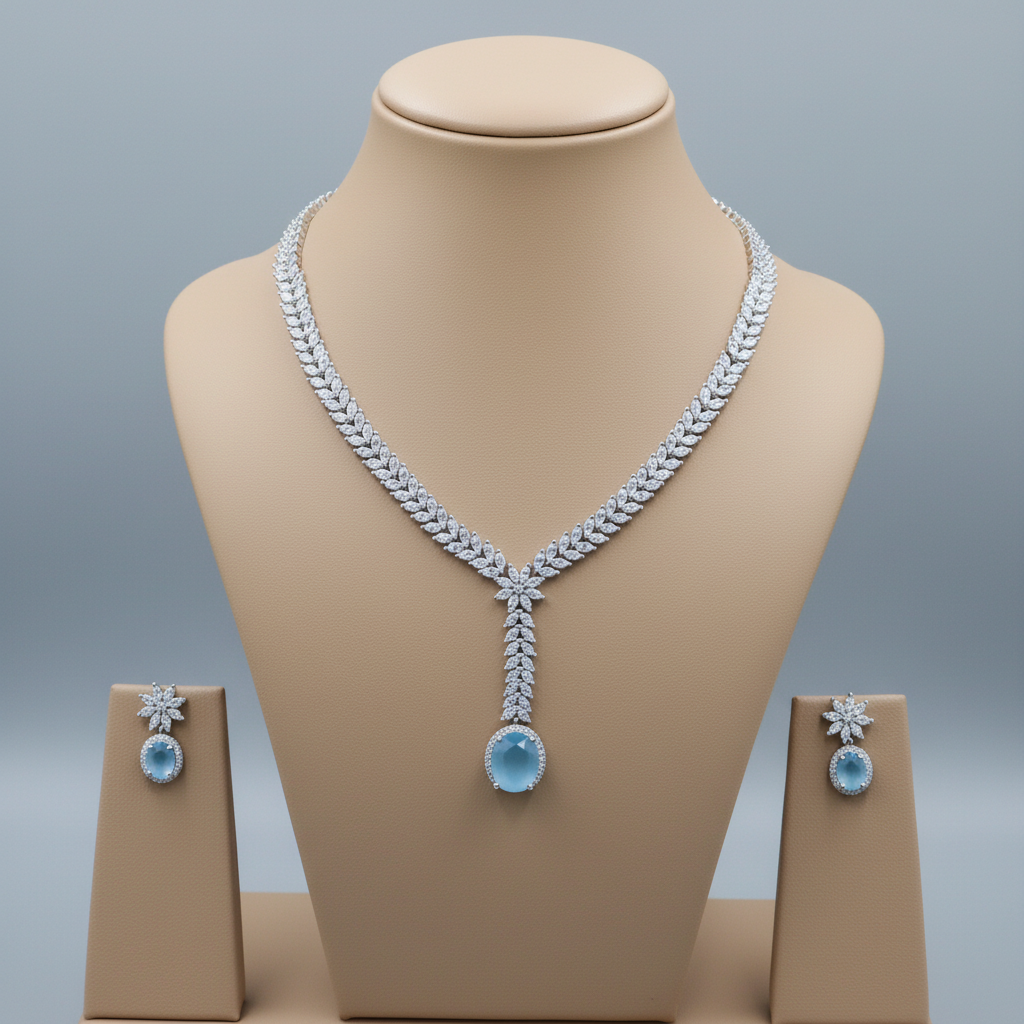 Blue Chandrika American Diamond Necklace set