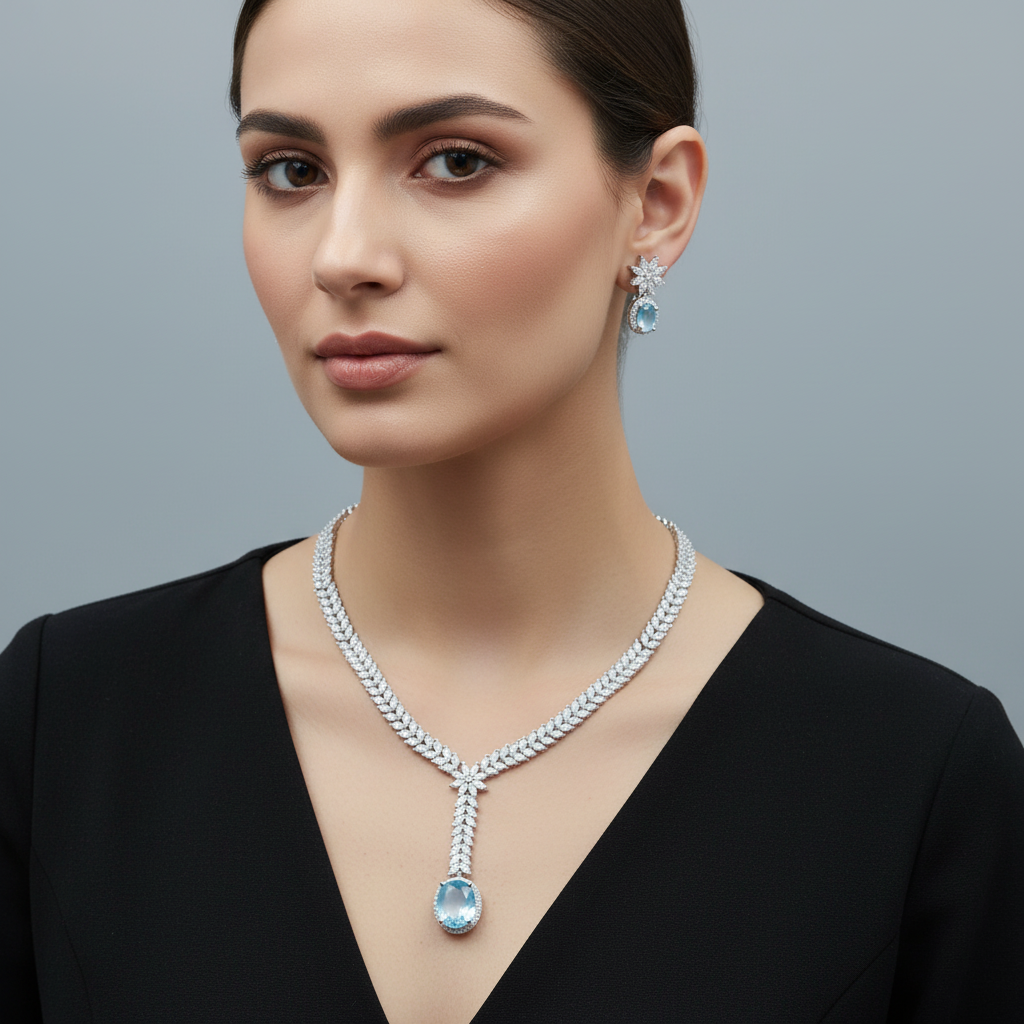 Blue Chandrika American Diamond Necklace set