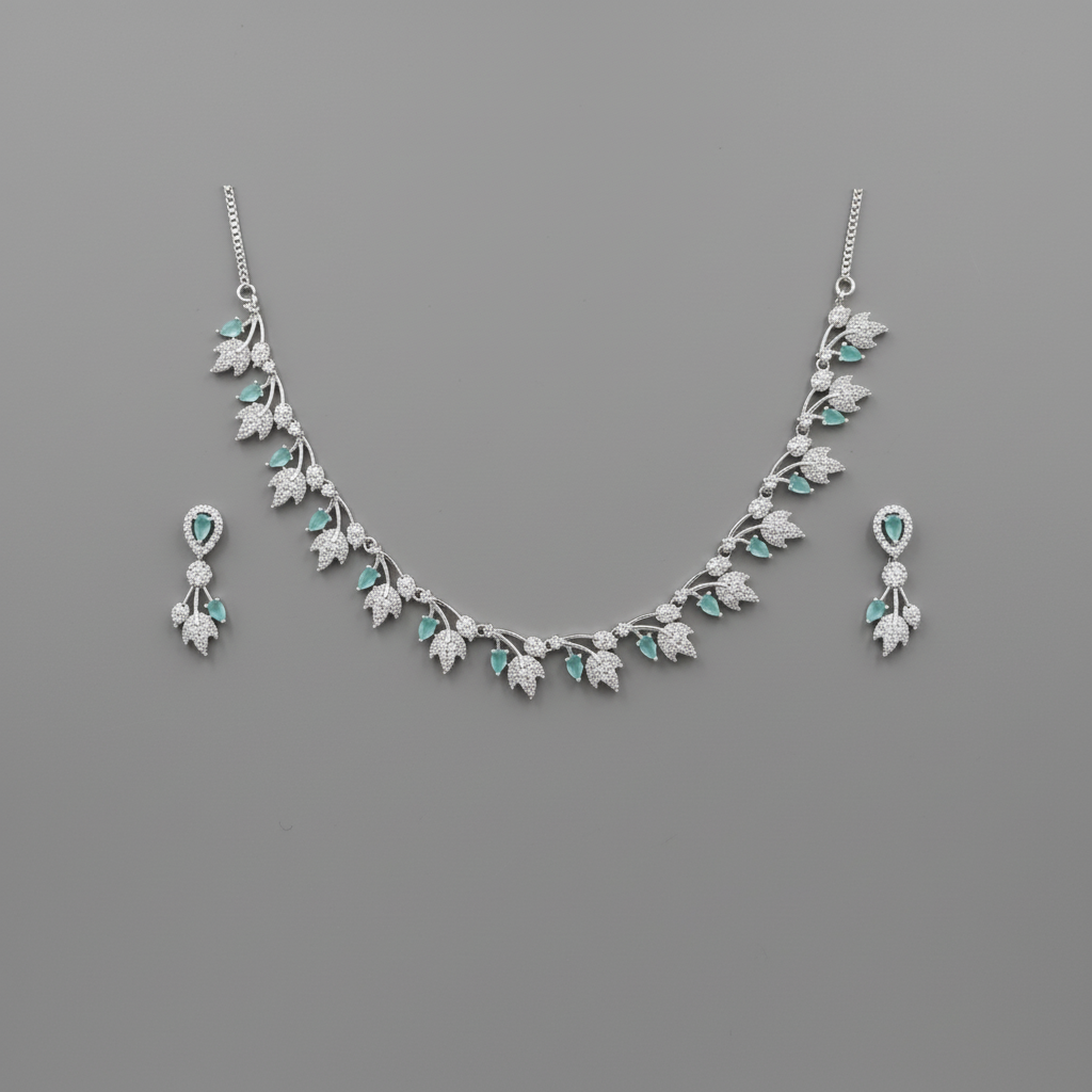 Turquoise Nakshatra American Diamond Necklace set