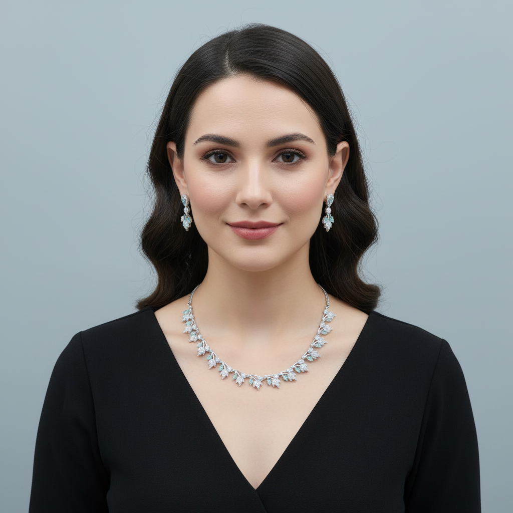 Turquoise Nakshatra American Diamond Necklace set