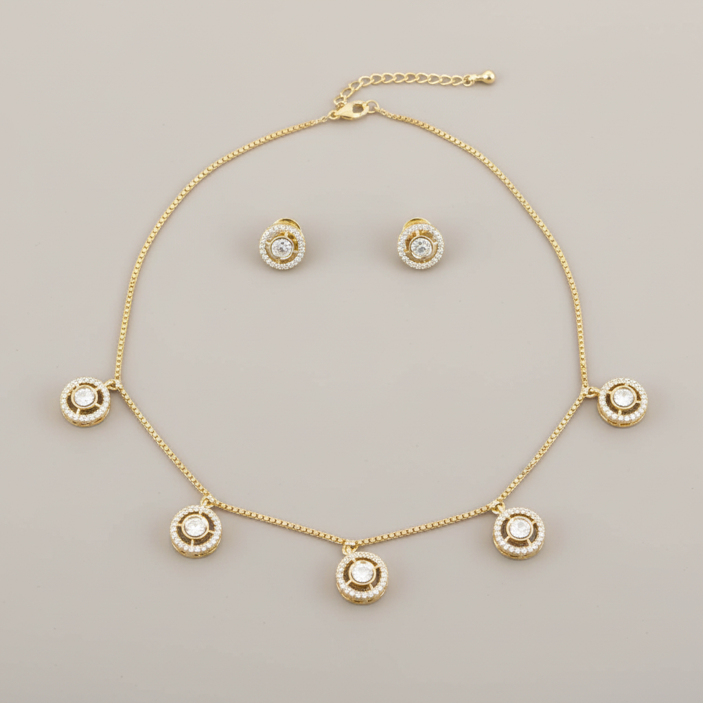 Golden Tarunika American Diamond Necklace set