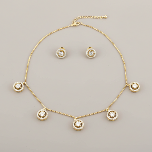 Golden Tarunika American Diamond Necklace set