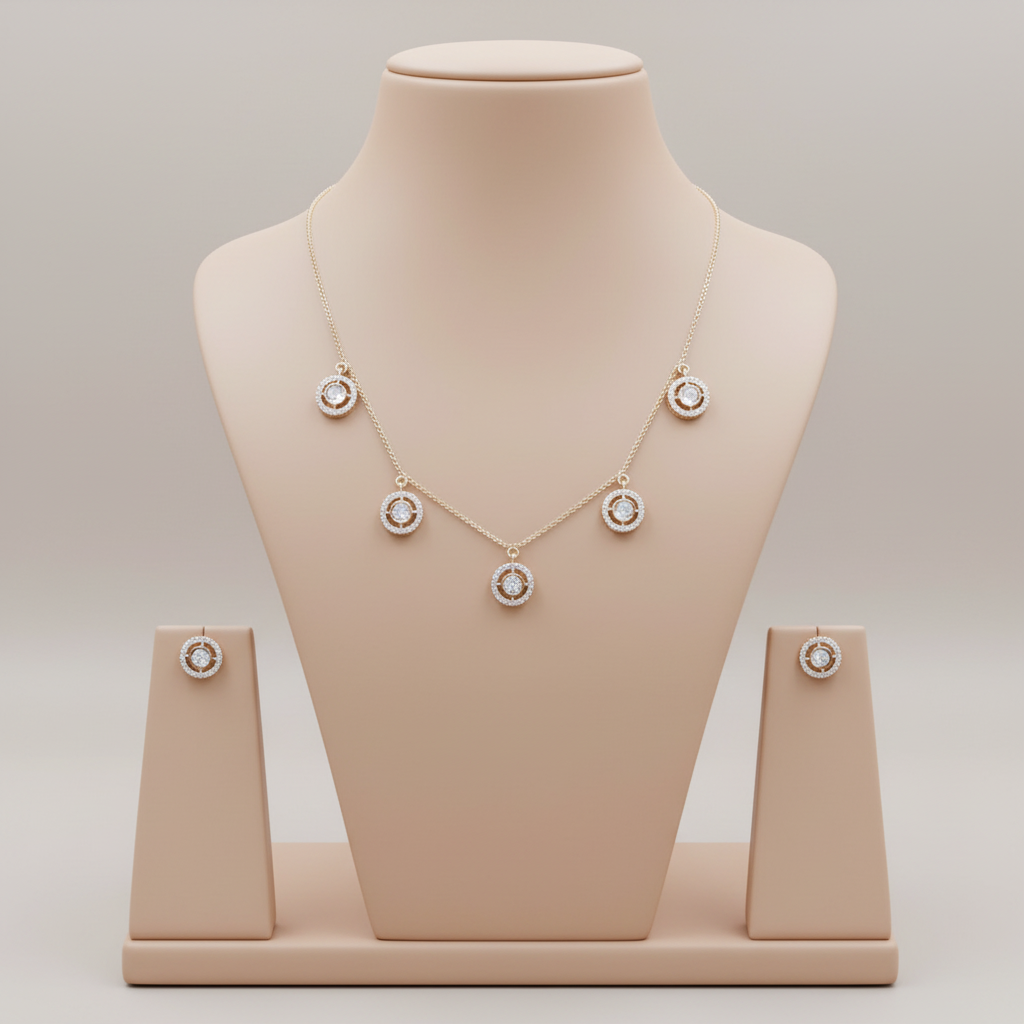 Golden Tarunika American Diamond Necklace set