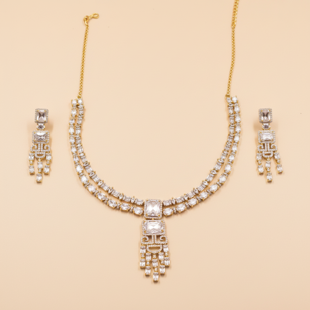 Golden Harvi American Diamond Necklace set