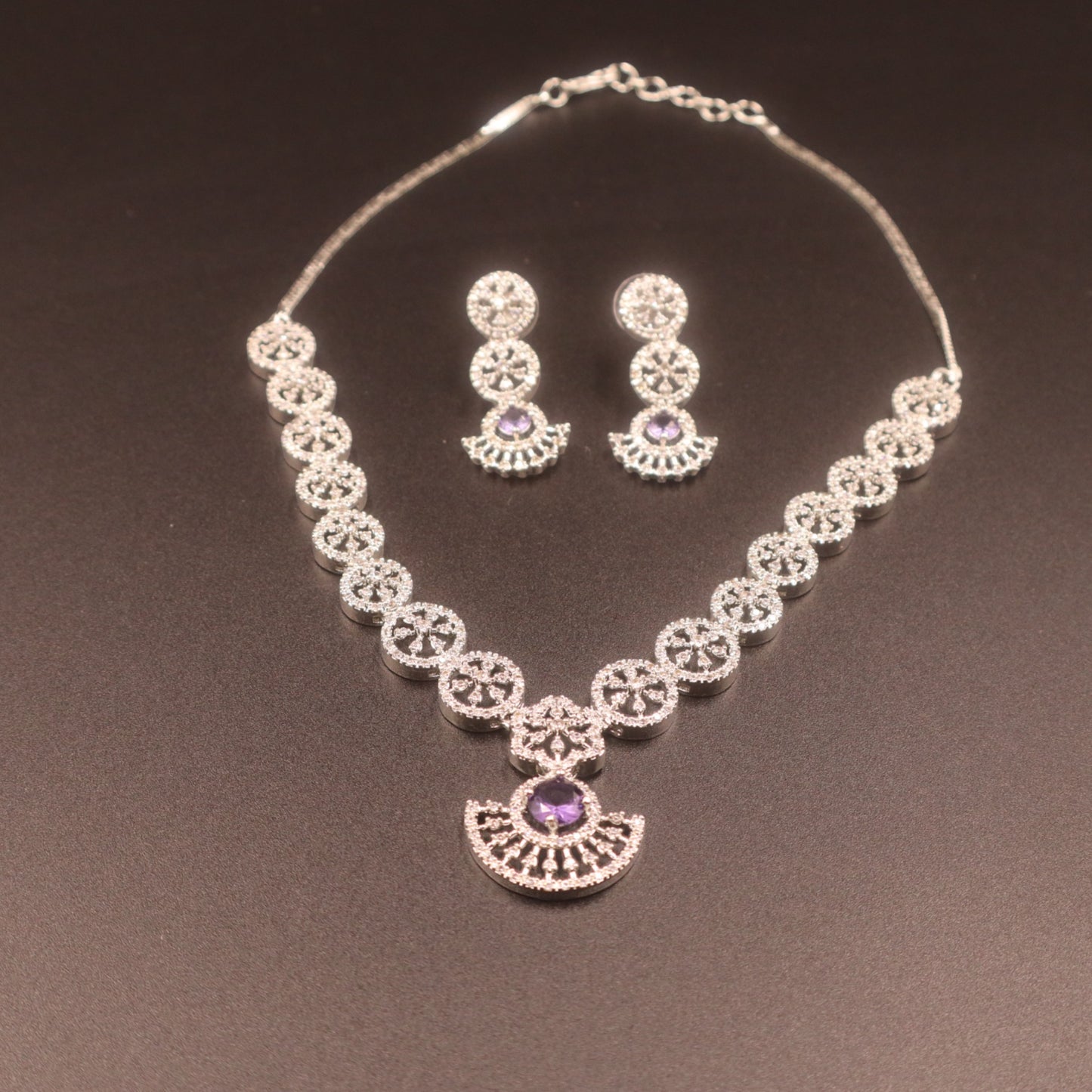 Purple Pushpanjali American Diamond Necklace set