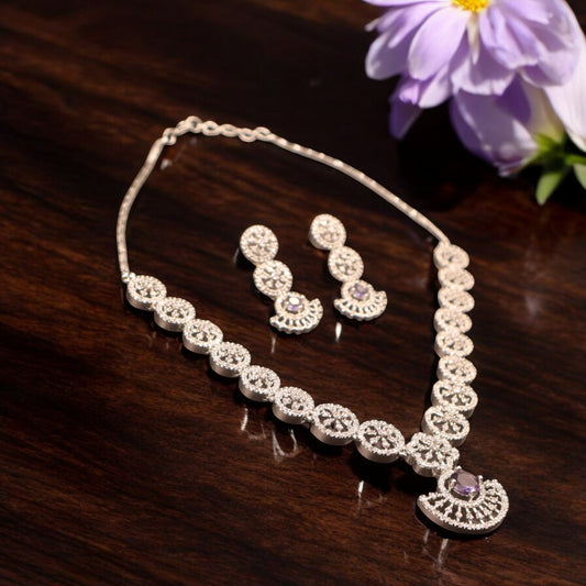 Purple Pushpanjali American Diamond Necklace set