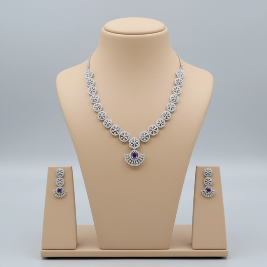 Purple Pushpanjali American Diamond Necklace set