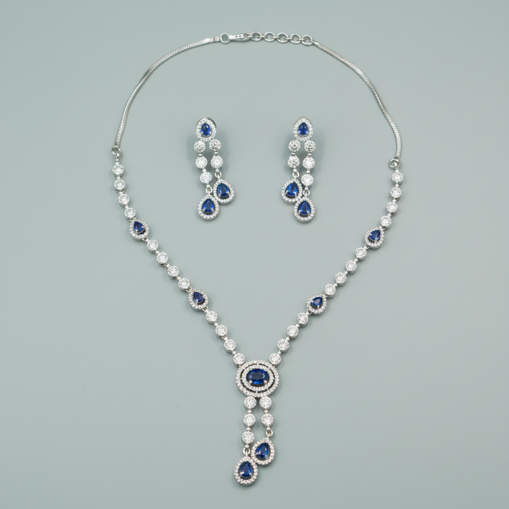 Royal Blue Poonam American Diamond Necklace set