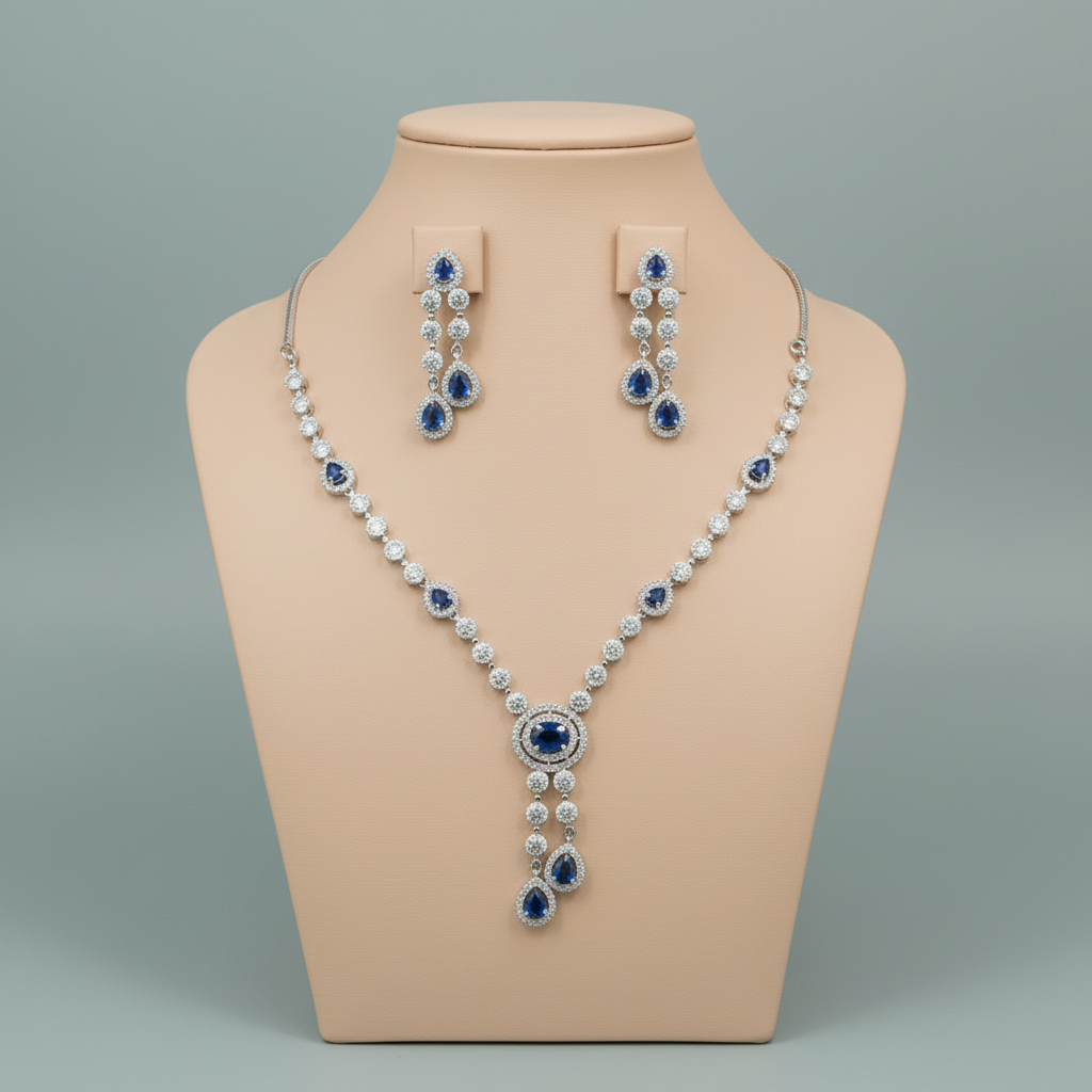Royal Blue Poonam American Diamond Necklace set