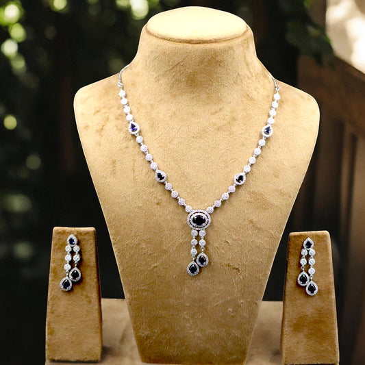Royal Blue Poonam American Diamond Necklace set