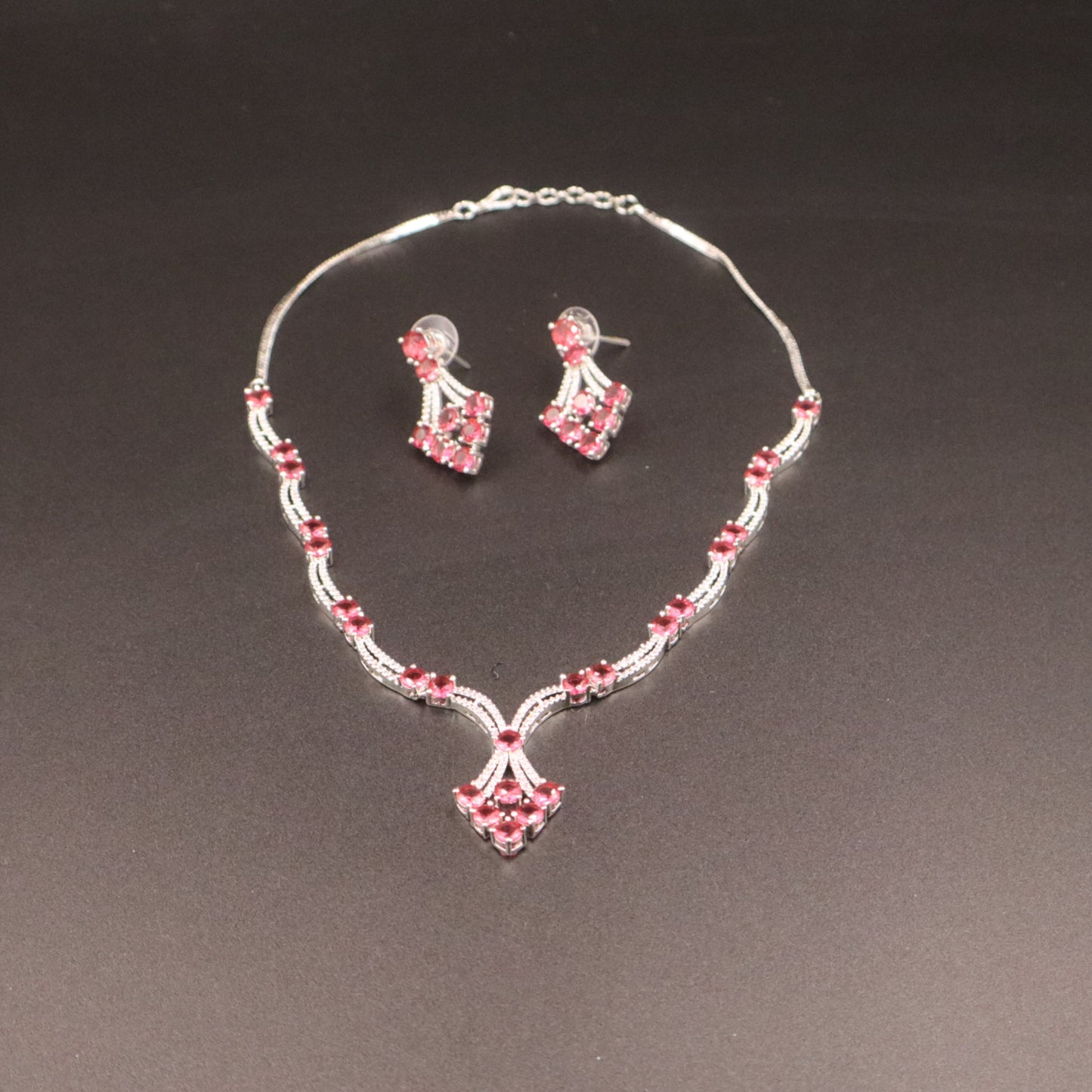 Dark Pink Lavanya American Diamond Necklace set