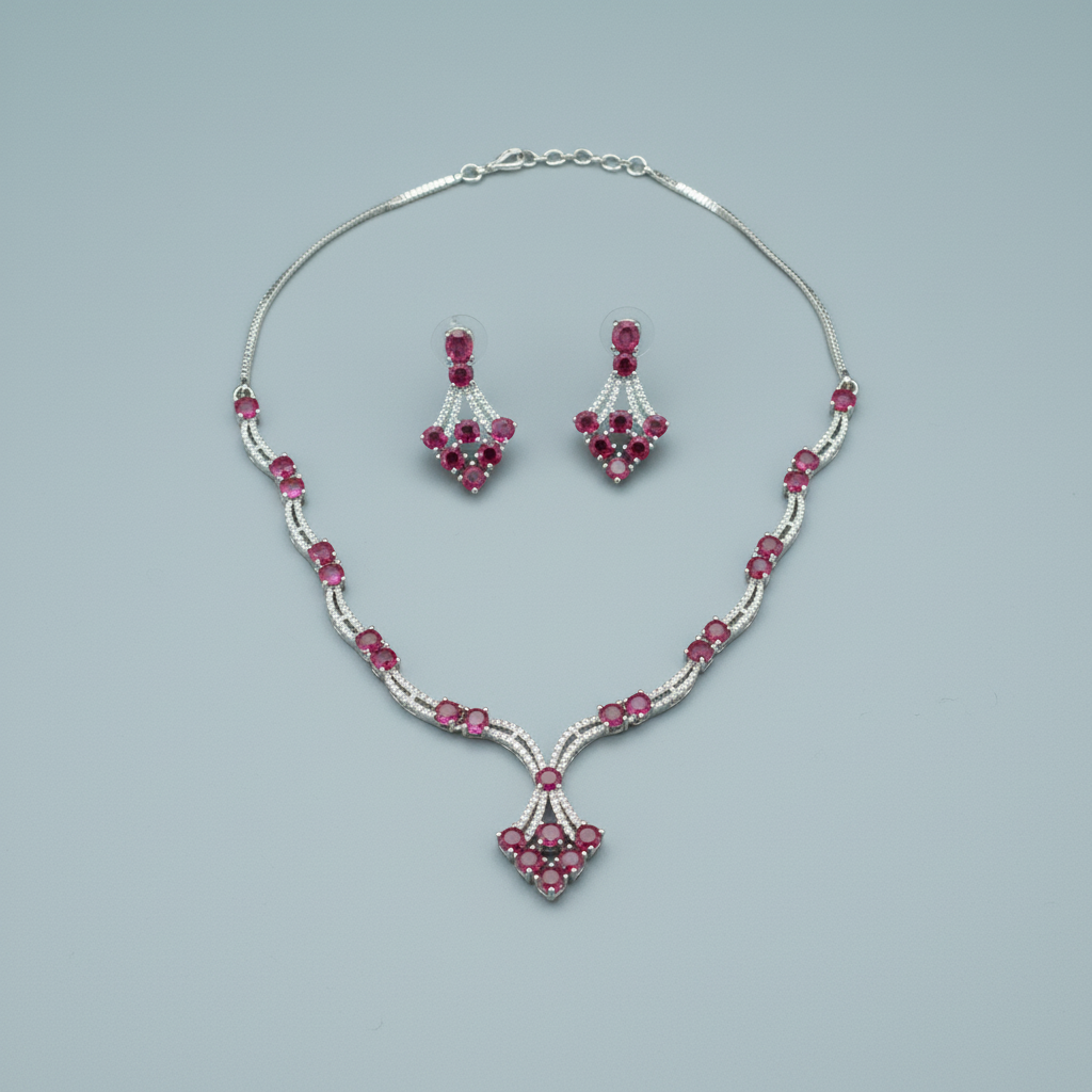 Dark Pink Lavanya American Diamond Necklace set