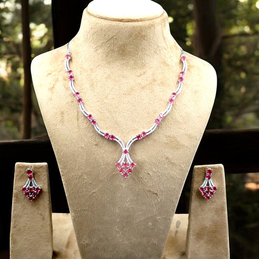 Dark Pink Lavanya American Diamond Necklace set