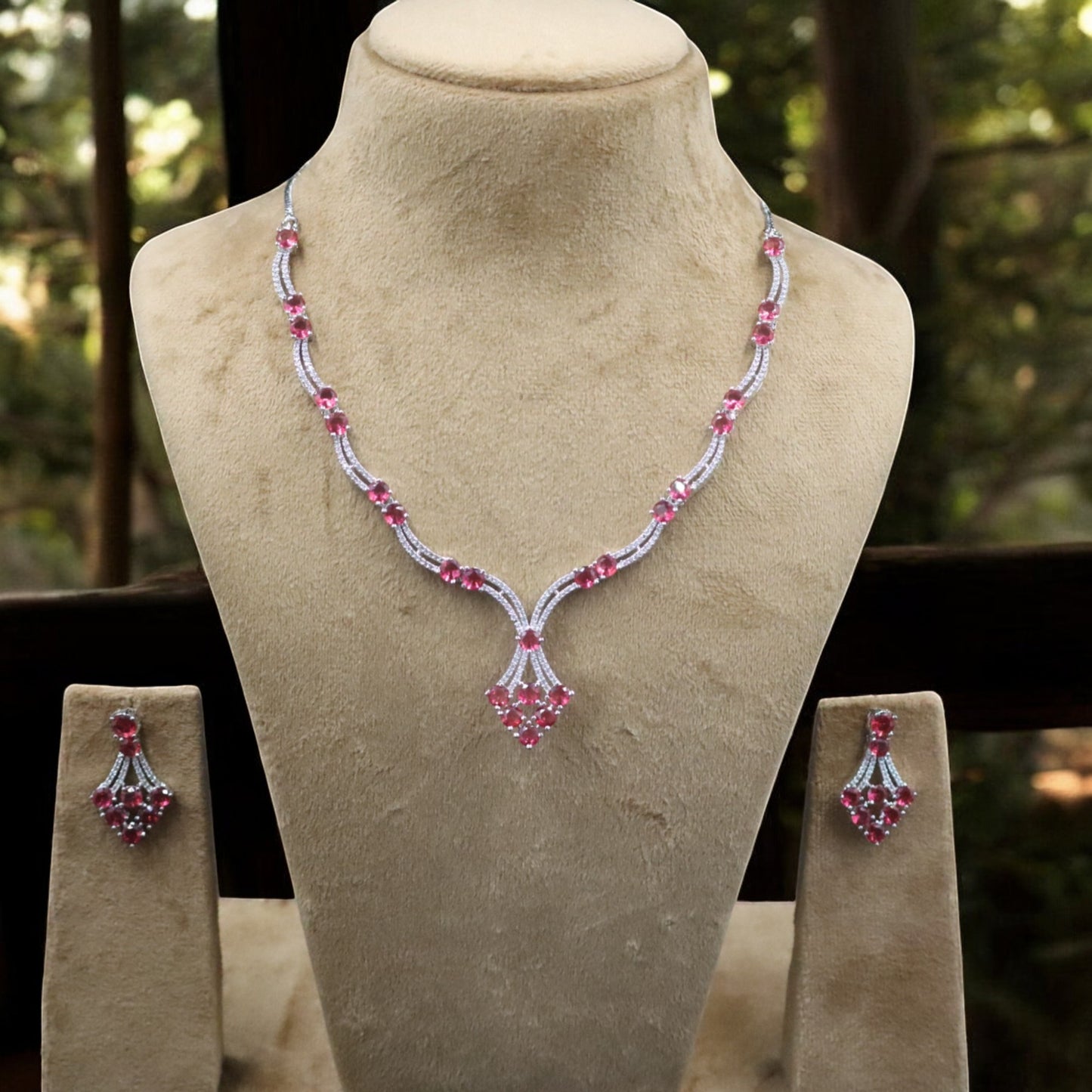 Dark Pink Lavanya American Diamond Necklace set