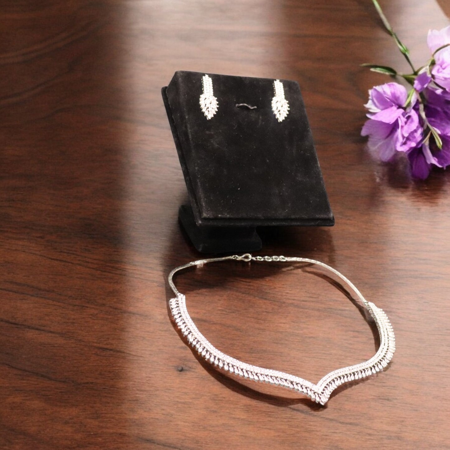 Silvery Hemavalli American Diamond Necklace set