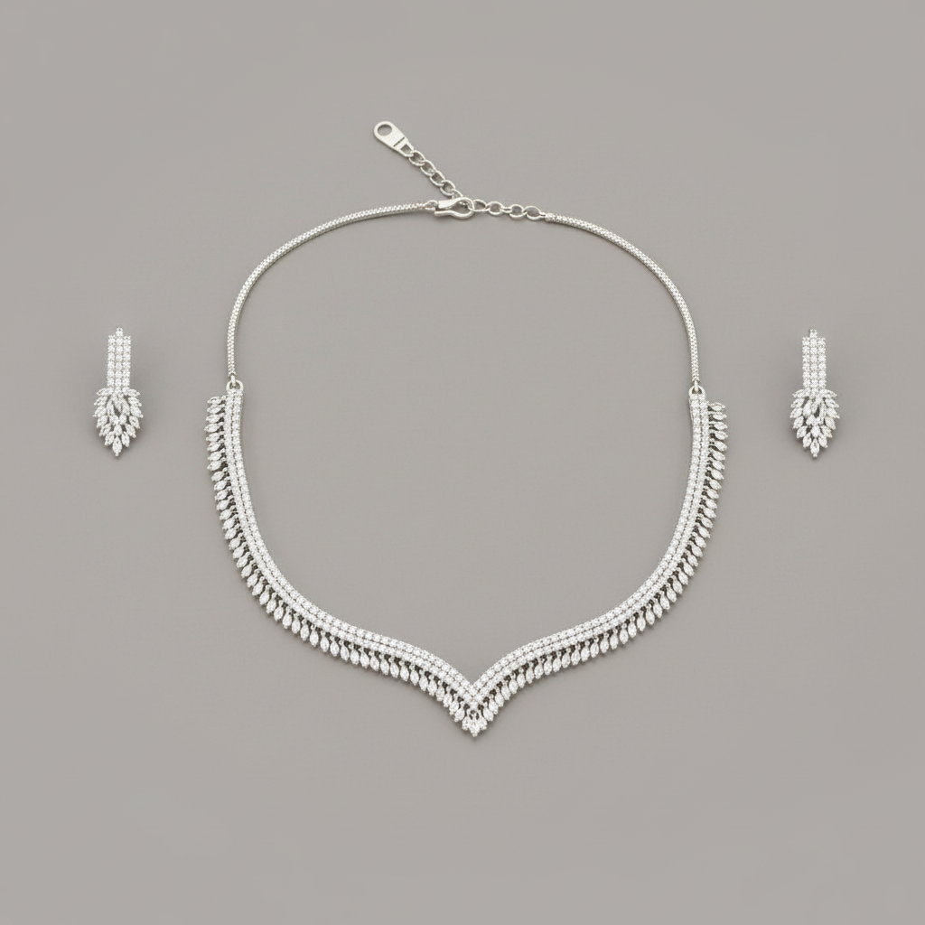 Silvery Hemavalli American Diamond Necklace set