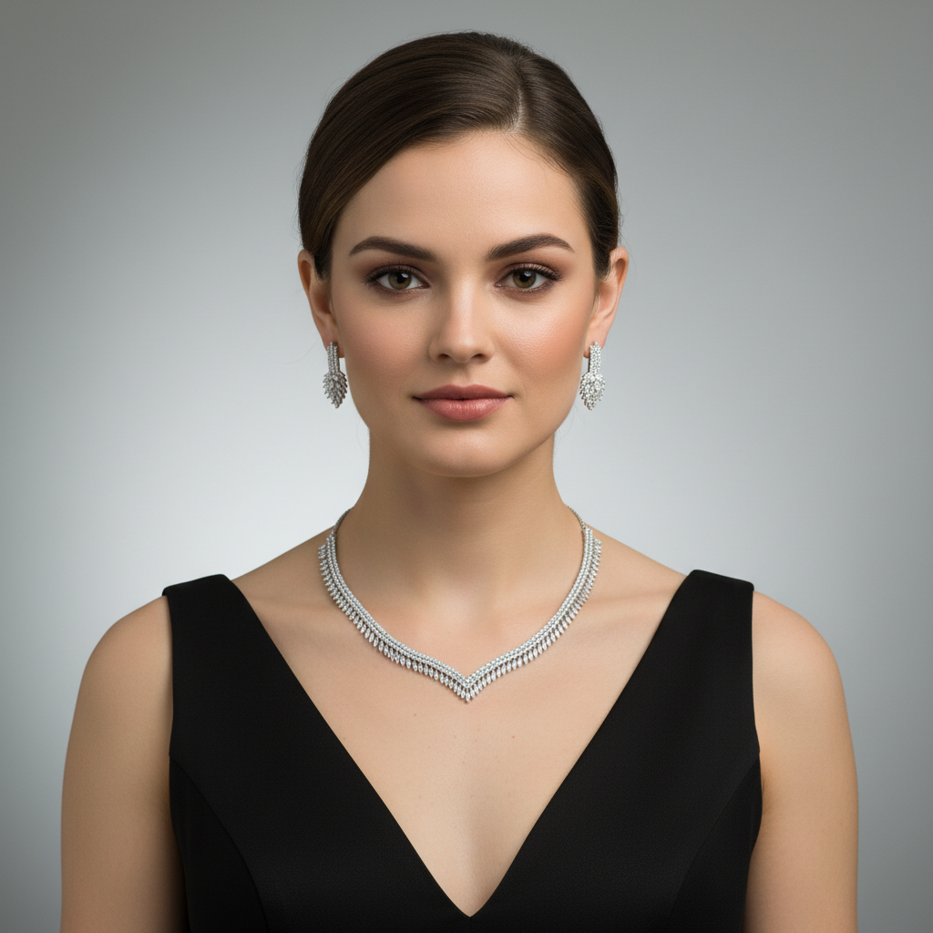 Silvery Hemavalli American Diamond Necklace set