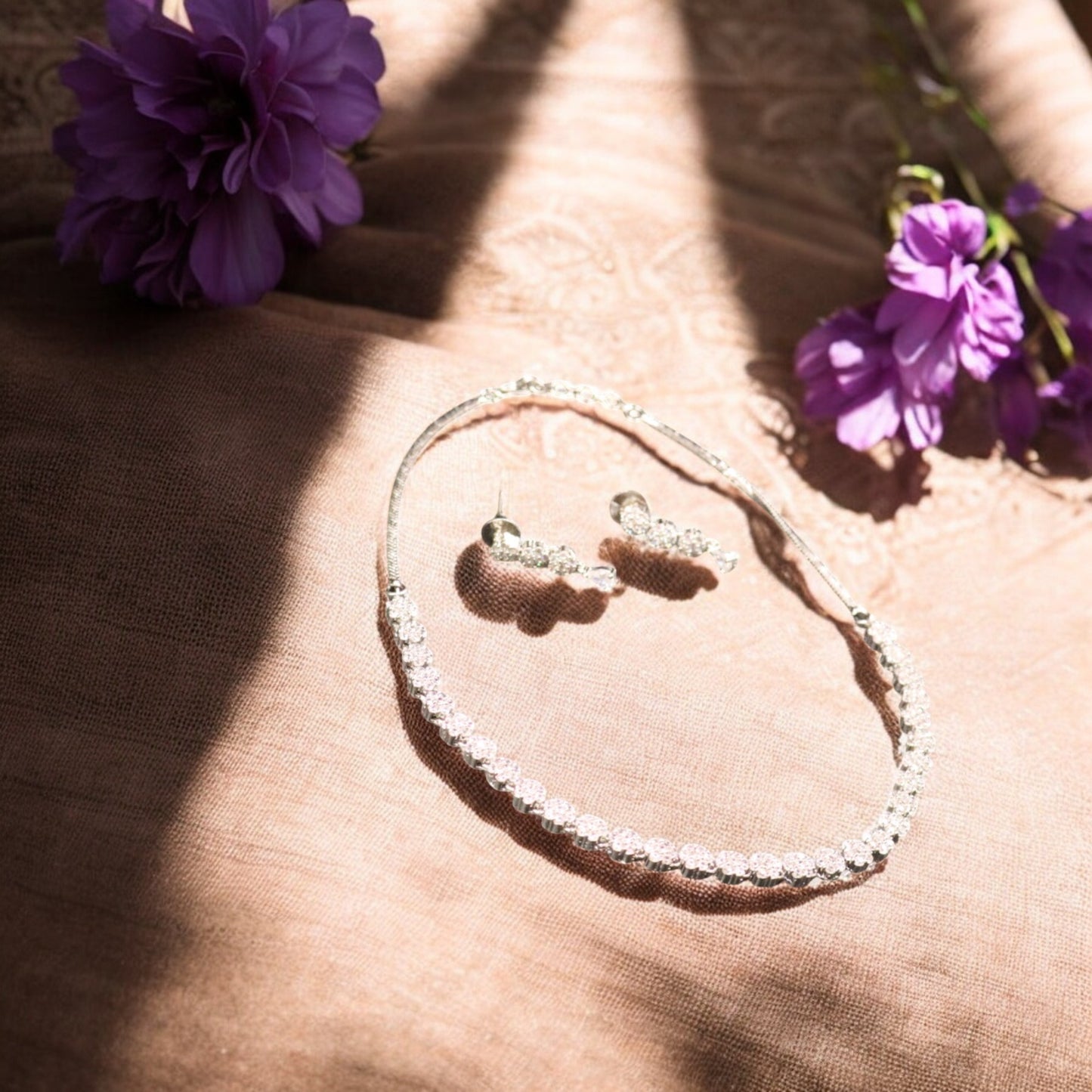 Silvery Sundarika American Diamond Necklace set