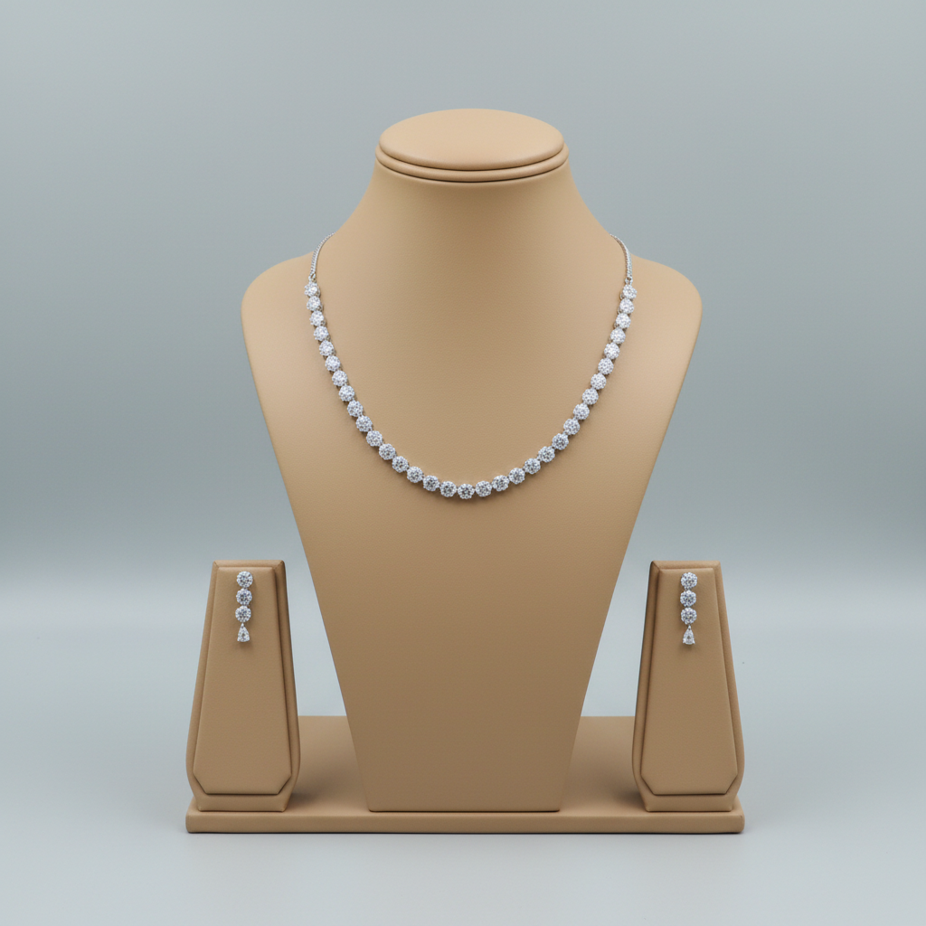 Silvery Sundarika American Diamond Necklace set