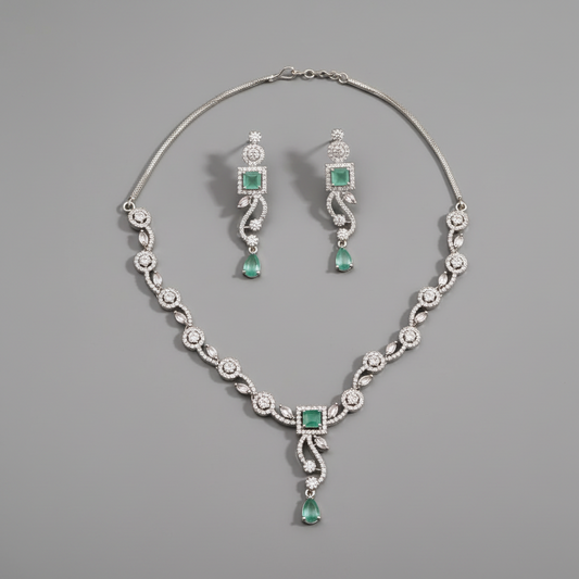 Turquoise Suvarna American Diamond Necklace set