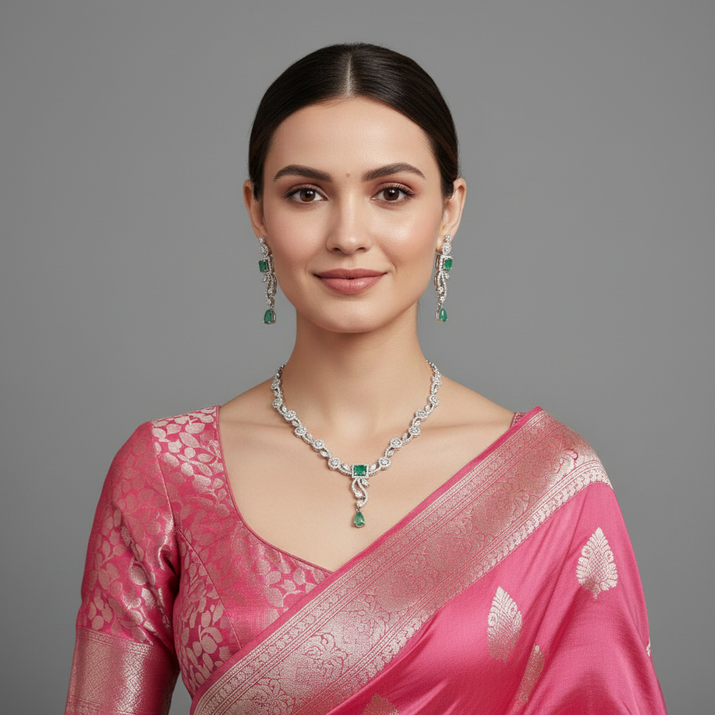 Turquoise Suvarna American Diamond Necklace set
