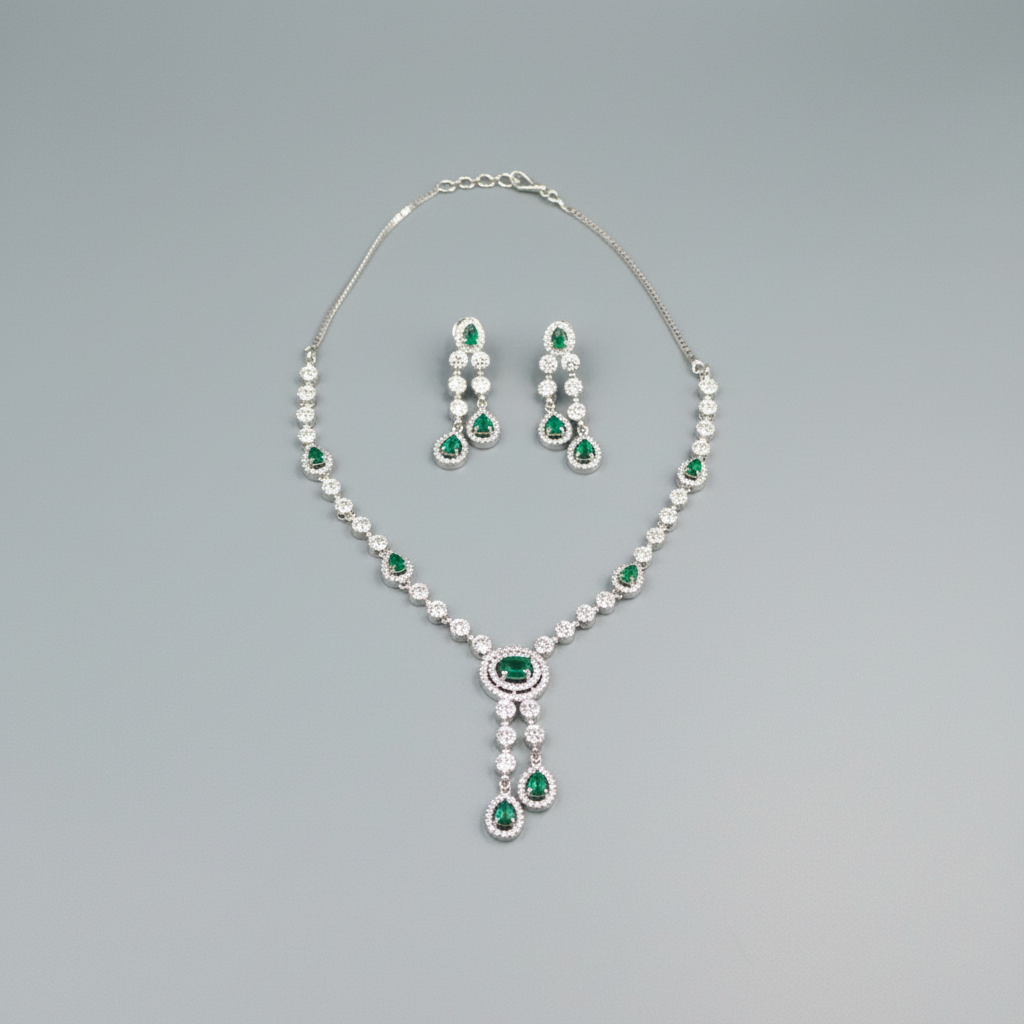 Emerald Poonam American Diamond Necklace set