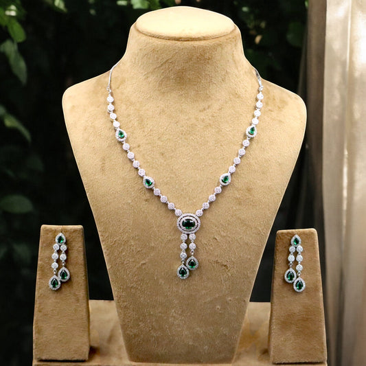 Emerald Poonam American Diamond Necklace set