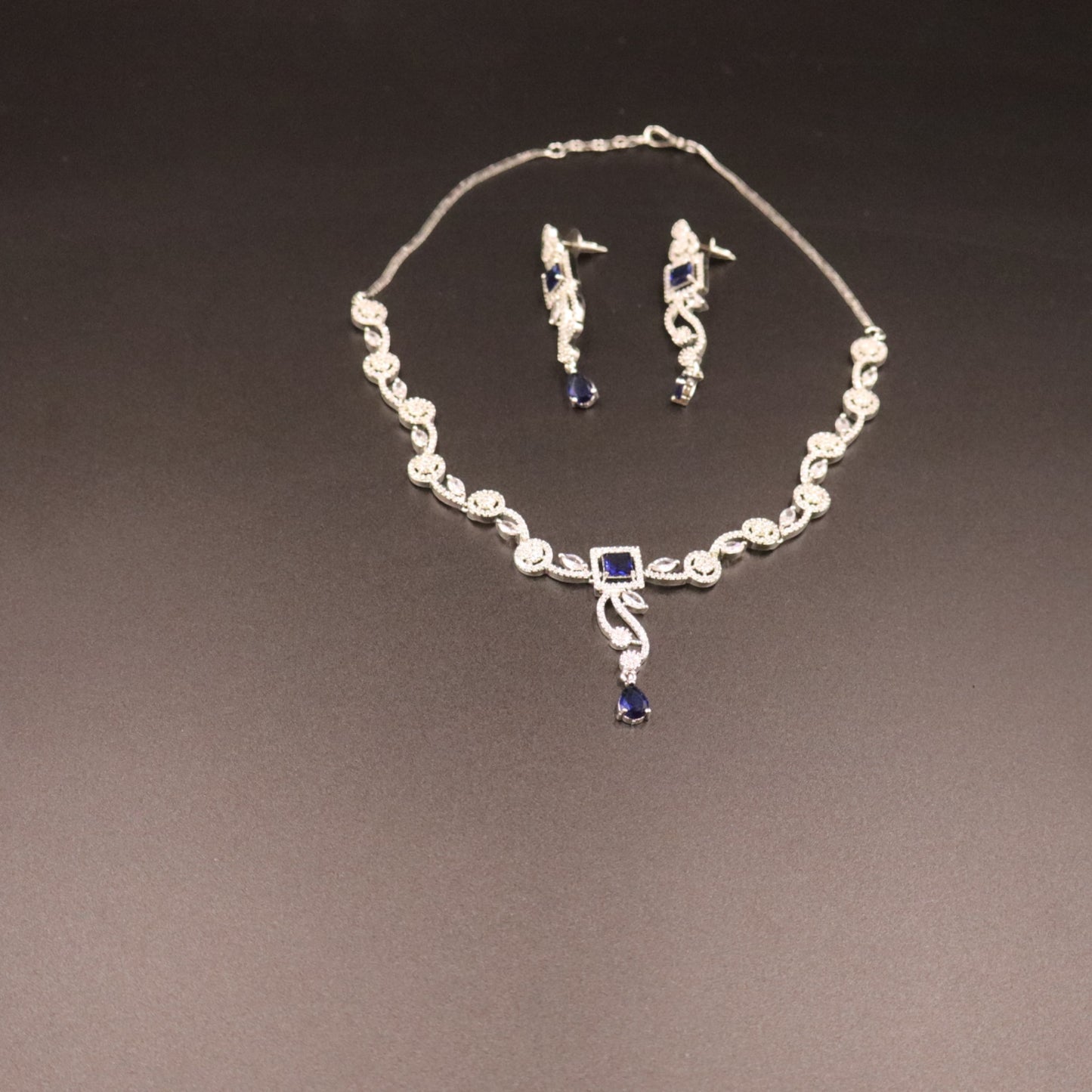 Royal Blue Suvarna American Diamond Necklace set