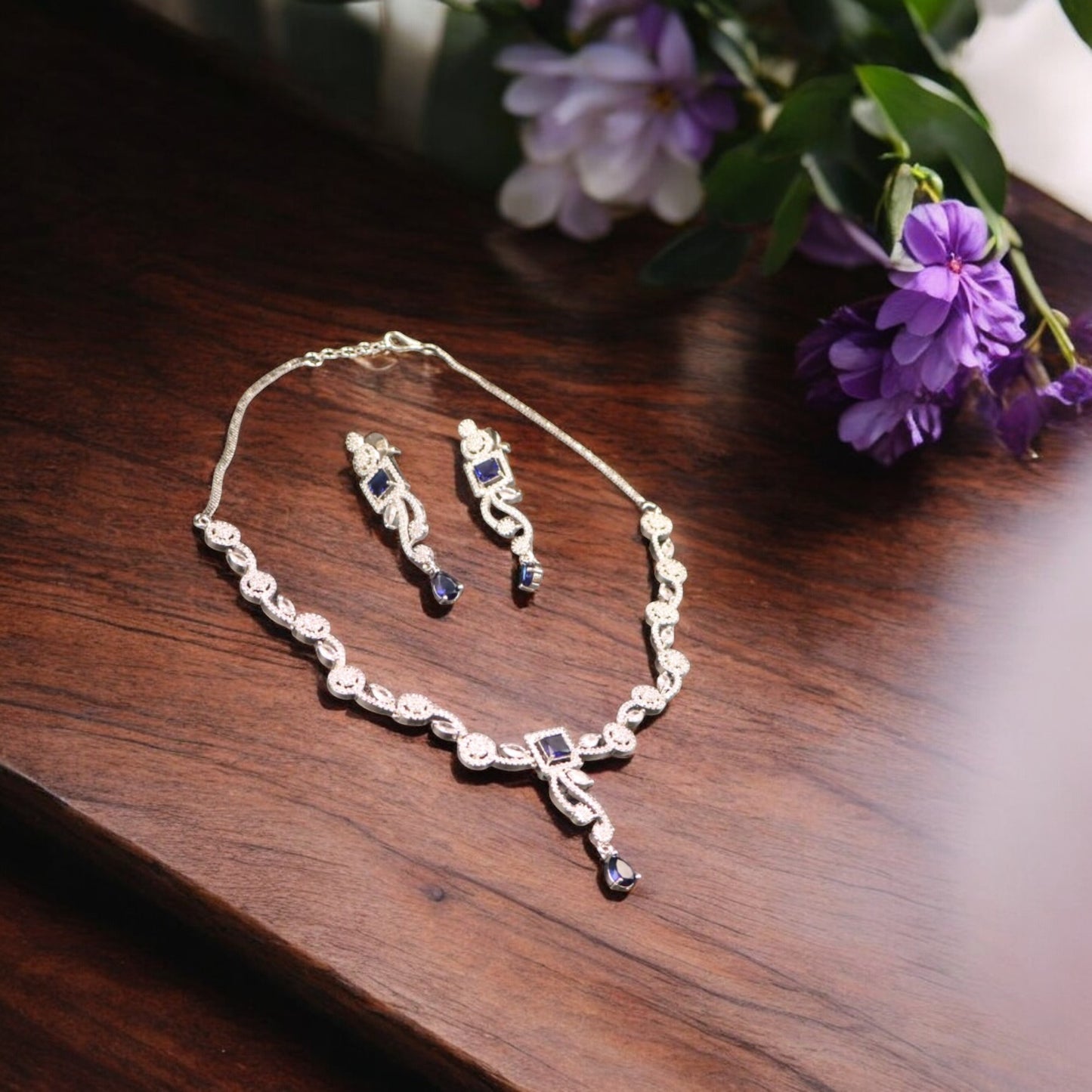 Royal Blue Suvarna American Diamond Necklace set
