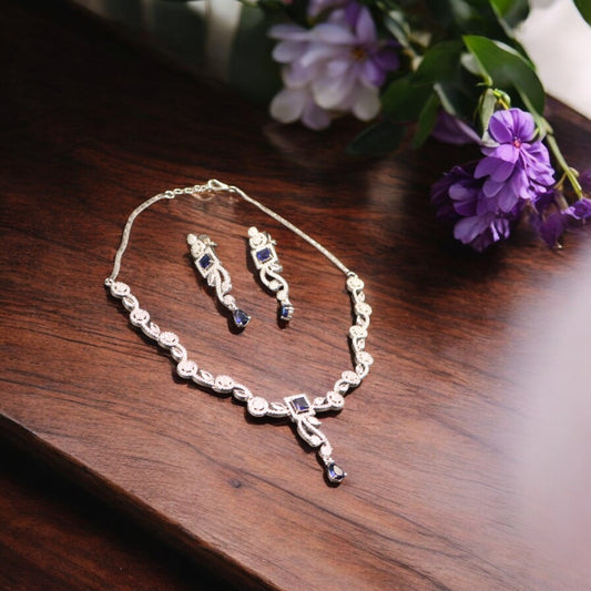 Royal Blue Suvarna American Diamond Necklace set