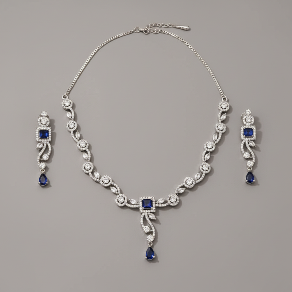 Royal Blue Suvarna American Diamond Necklace set