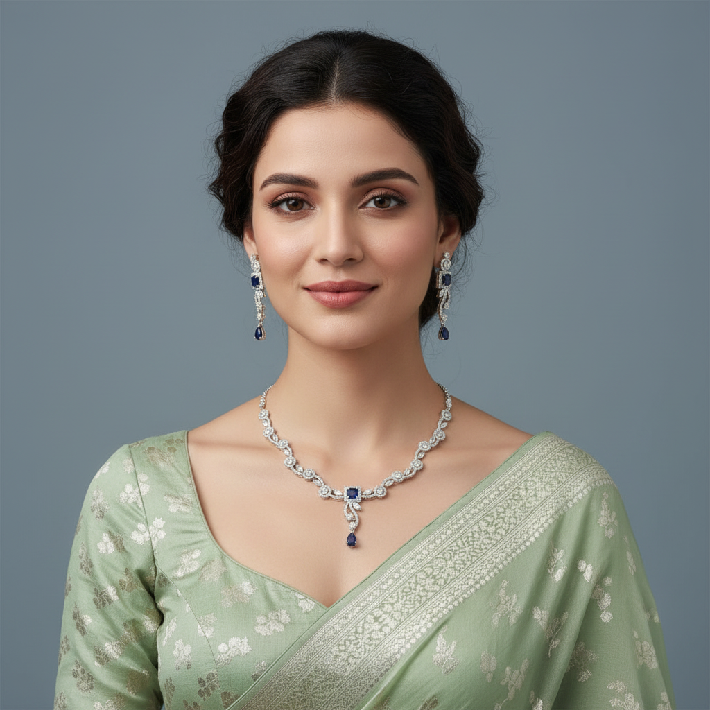 Royal Blue Suvarna American Diamond Necklace set