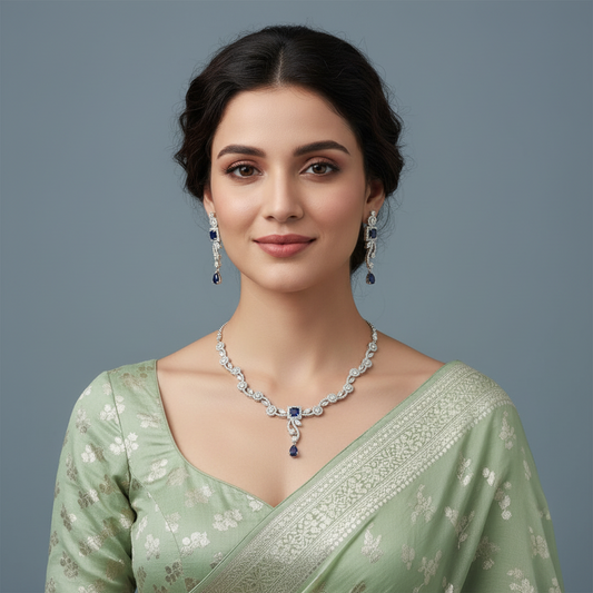 Royal Blue Suvarna American Diamond Necklace set